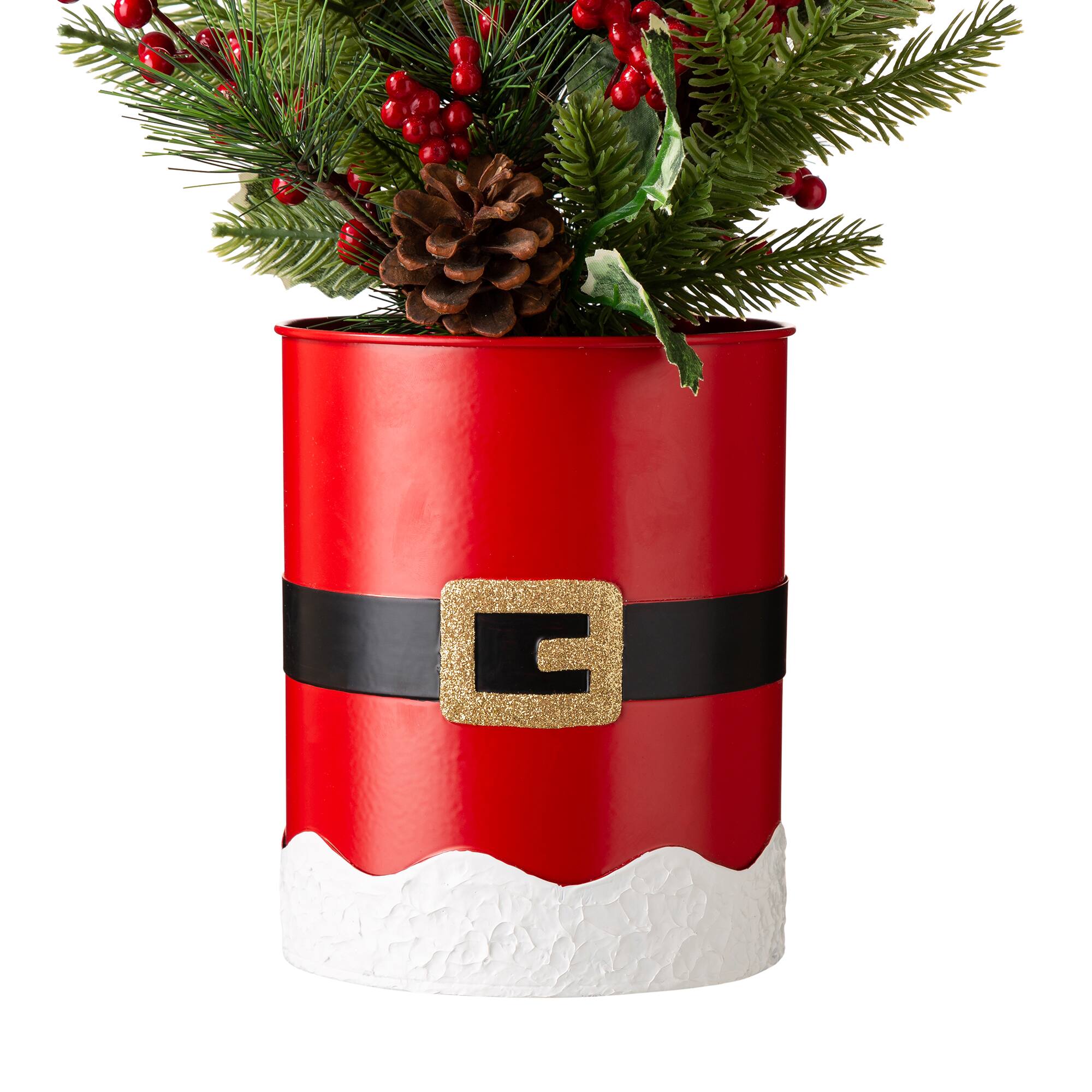 22" Pre-Lit Artificial Christmas Tree in Santa Belt Pot, Warm White LED Lights